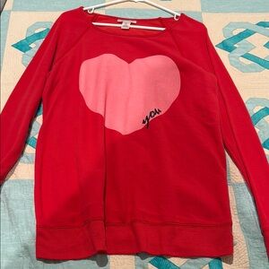 Motherhood Maternity Red Crew Neck Sweater with Pink Heart